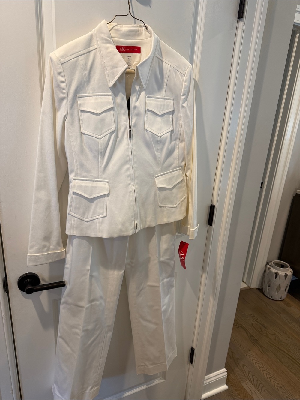 Anne Klein White Zip-Front Utility Pantsuit